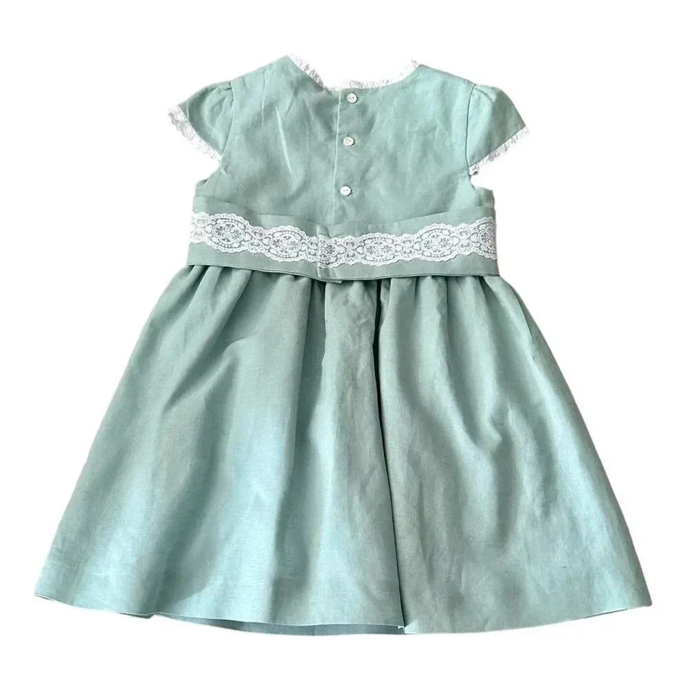 Coconut by Corte Inglés Mint Linen Lace Dress EUC 5T